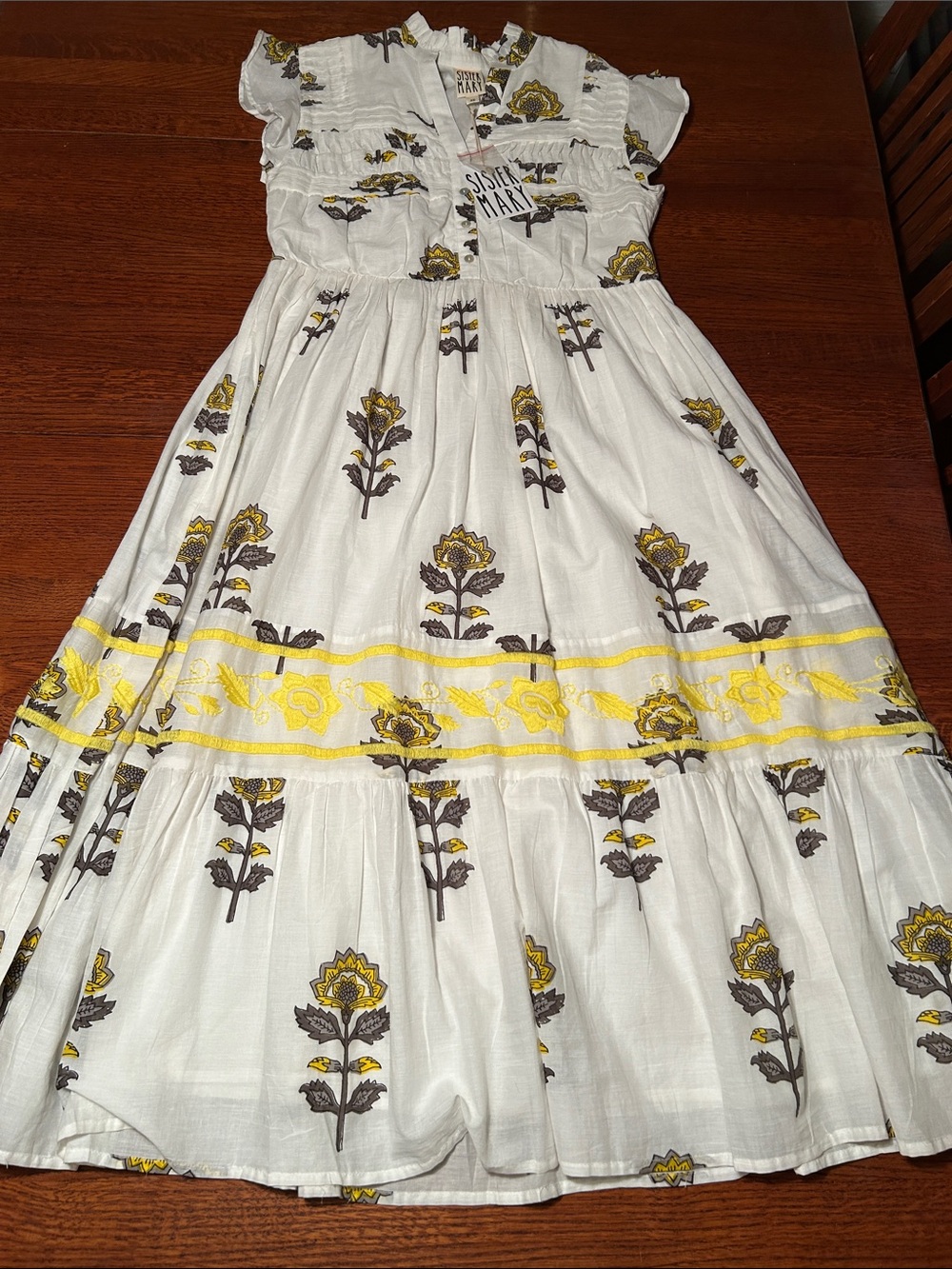 Sister & Mary White Maxi Dress with Yellow Floral Embroidery